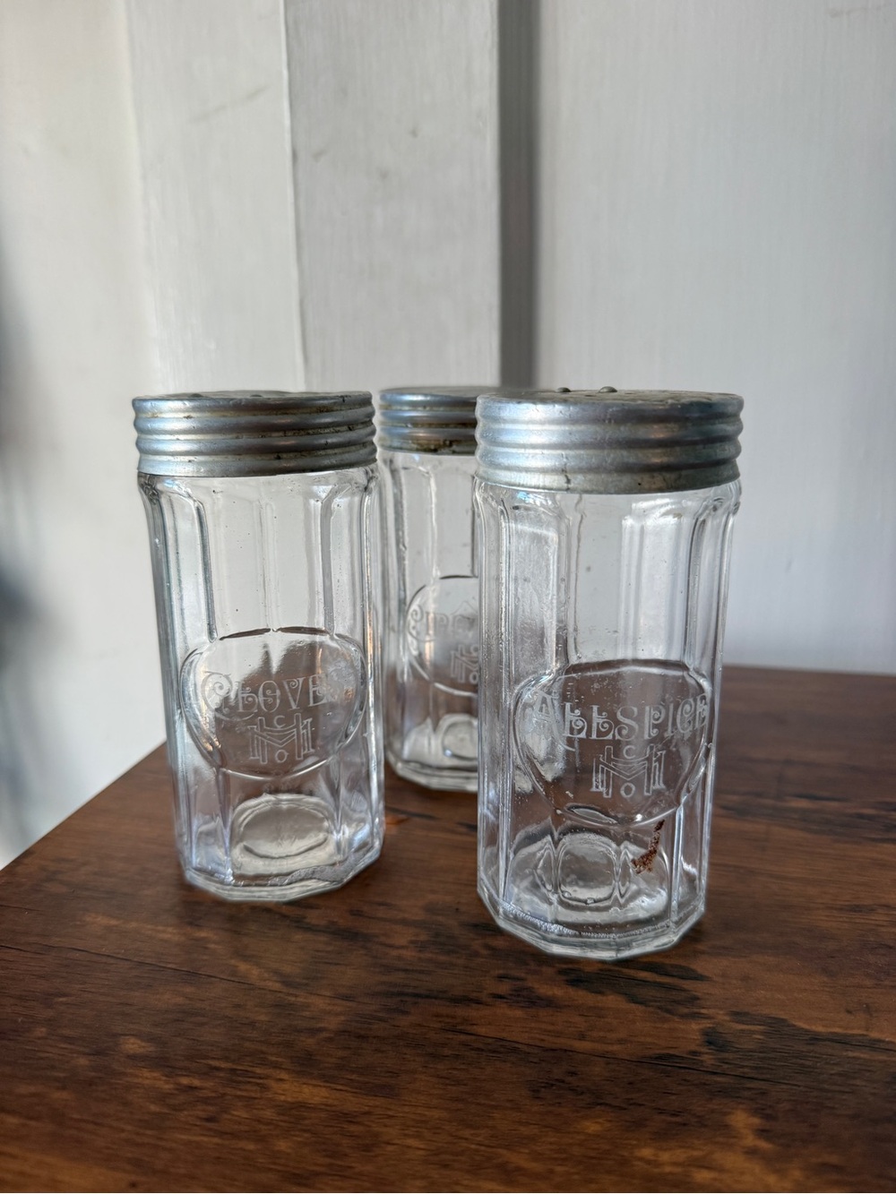 Clear Glass Spice Shakers with Silver Tops - Set of 3 vintage